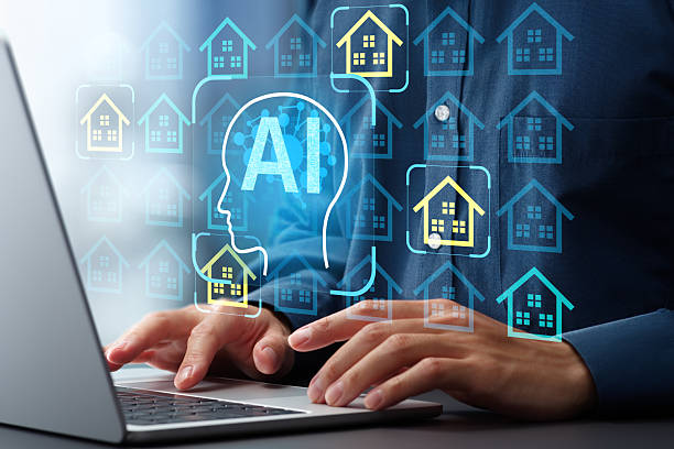 Man using laptop computer to interact with real estate AI platform. Man using laptop computer to interact with real estate AI platform.